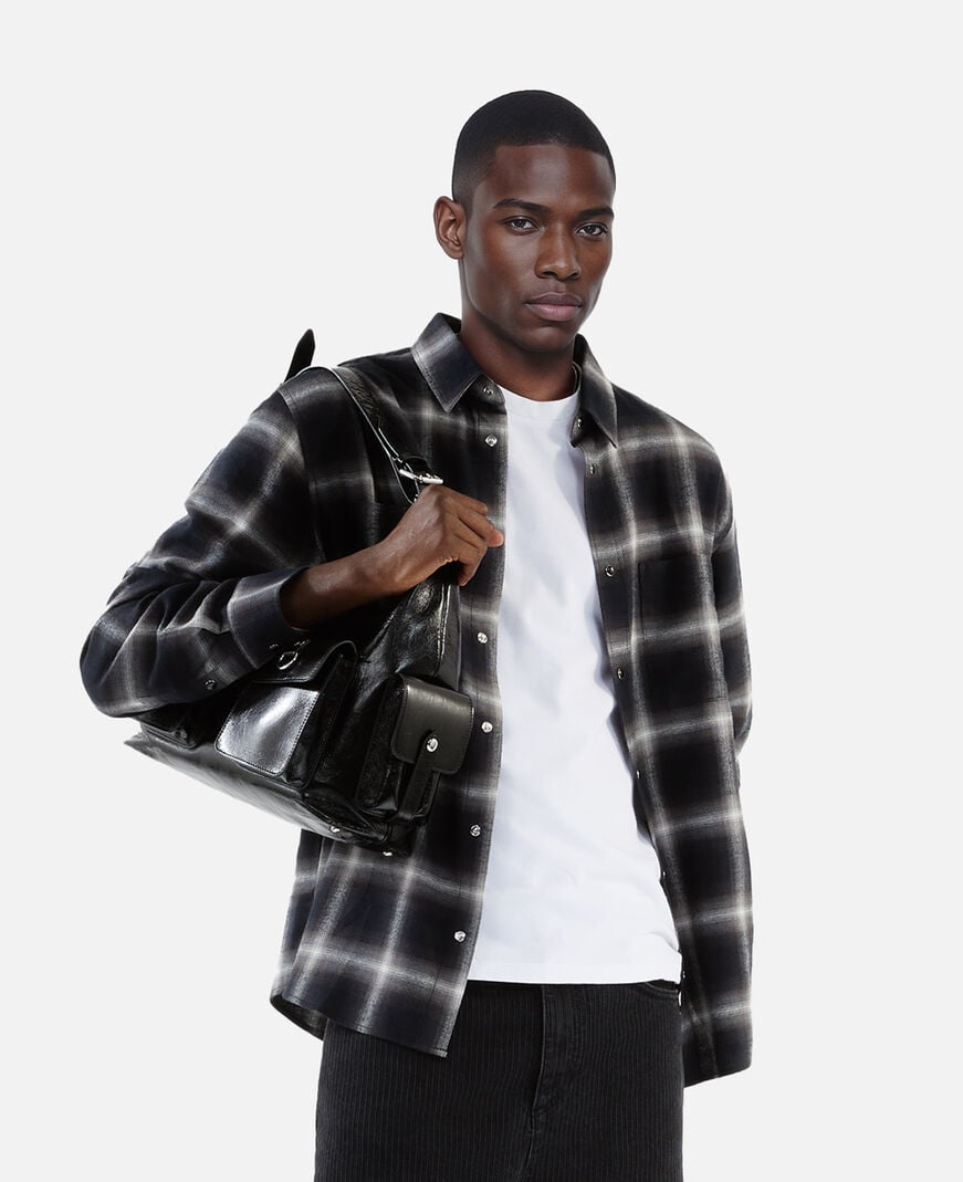 The Kooples MEN BLACK GREY WHITE black plaid shirt