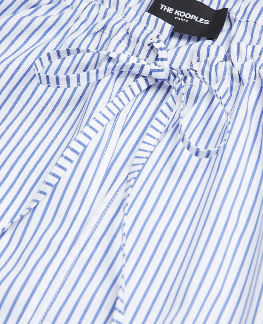 The Kooples F BLUE WHITE striped cotton printed blue top with tie-drop neck