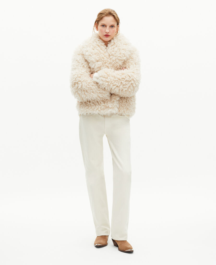 The Kooples WOMEN ECRU short ecru fur-effect coat