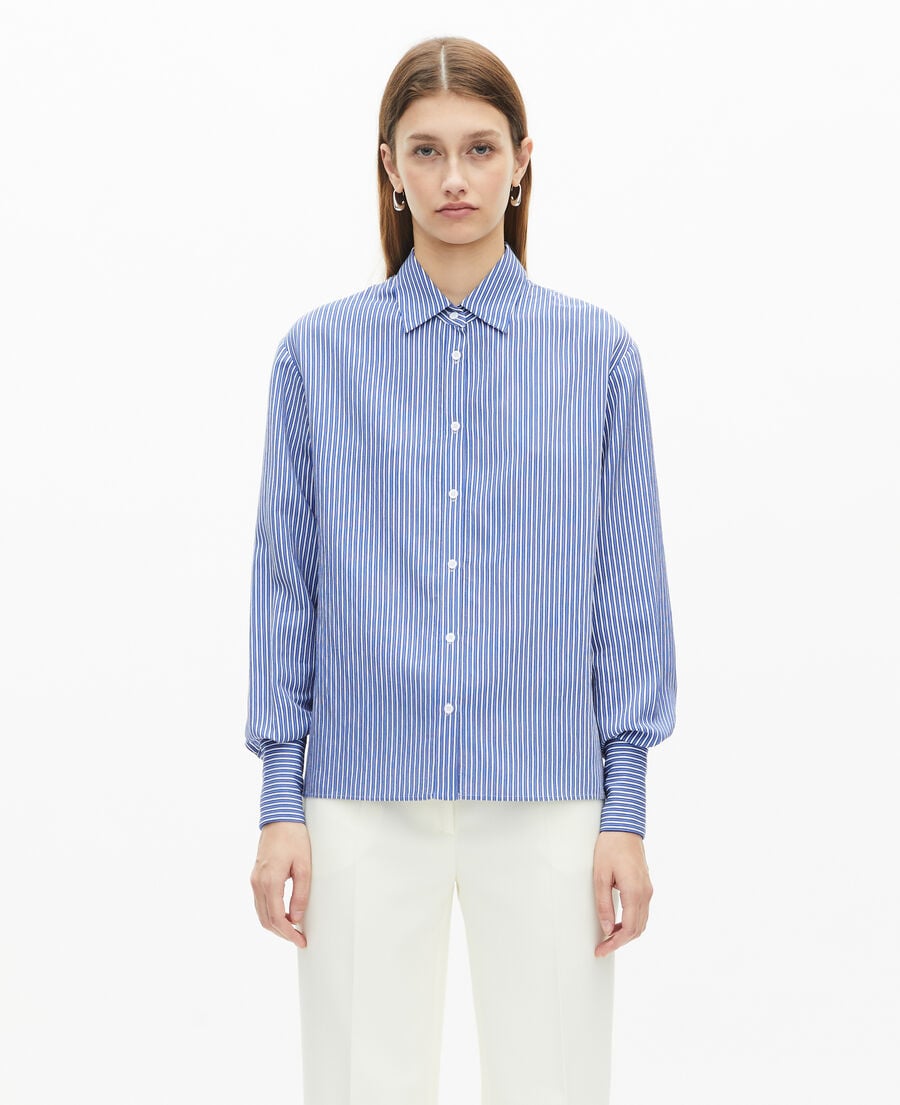 The Kooples WOMEN BLUE WHITE blue and white striped long sleeve shirt