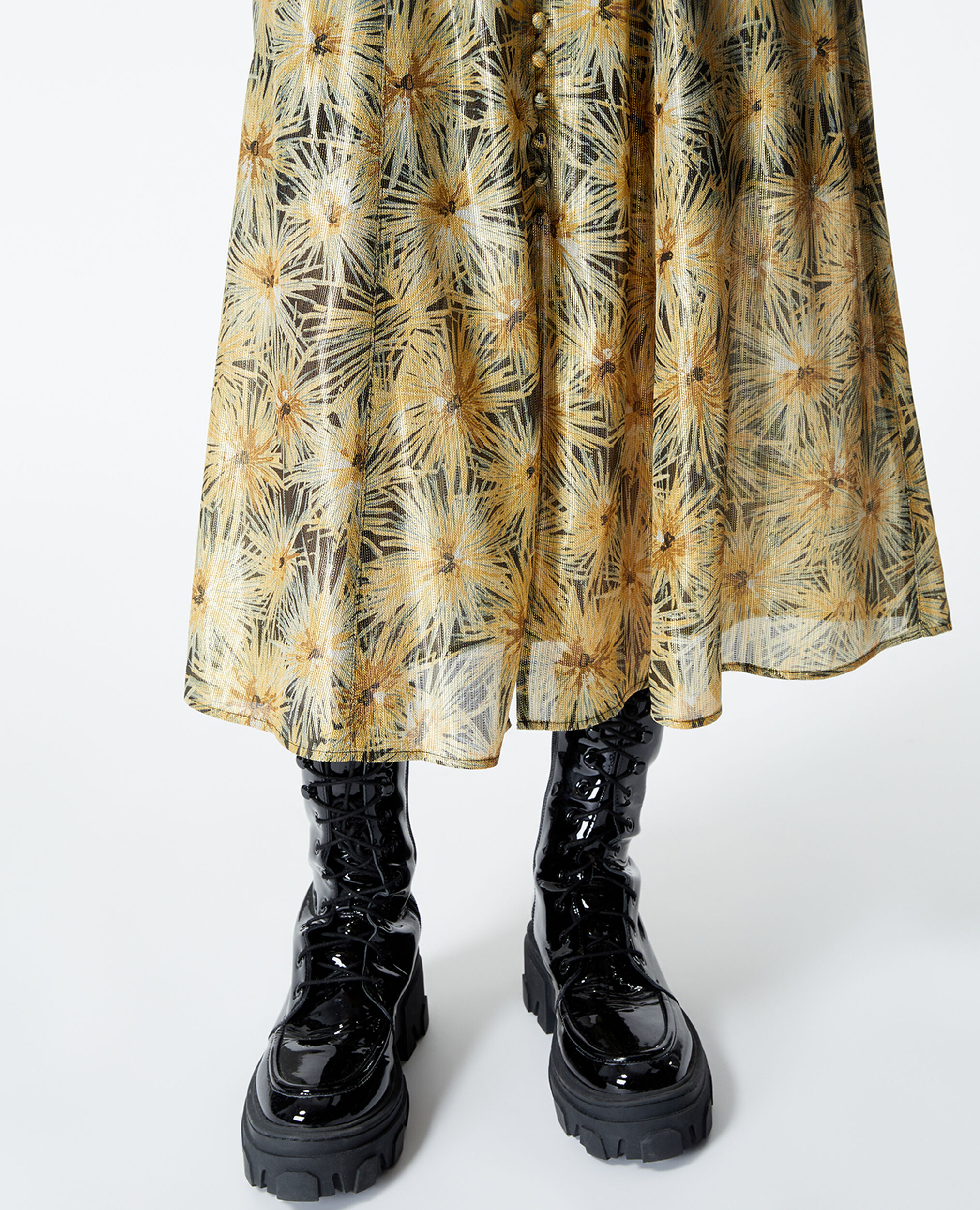 Long flowing skirt with golden motif, BLACK / GOLD, hi-res image number null