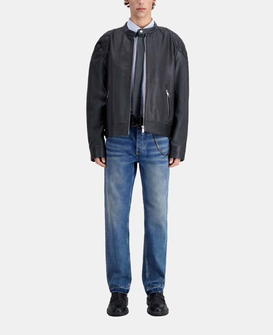 The Kooples HOMME BLACK blouson en cuir noir avec détails matelassés