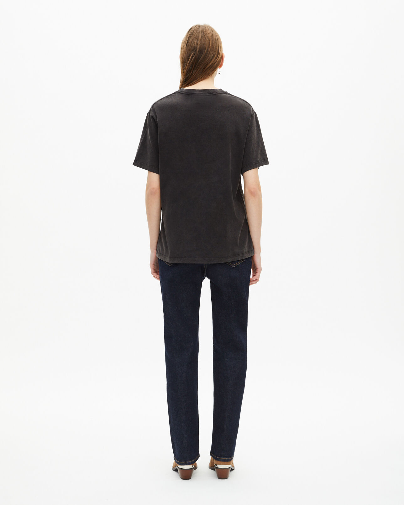 The Kooples WOMEN BLACK WASHED women's faded black silkscreen t-shirt