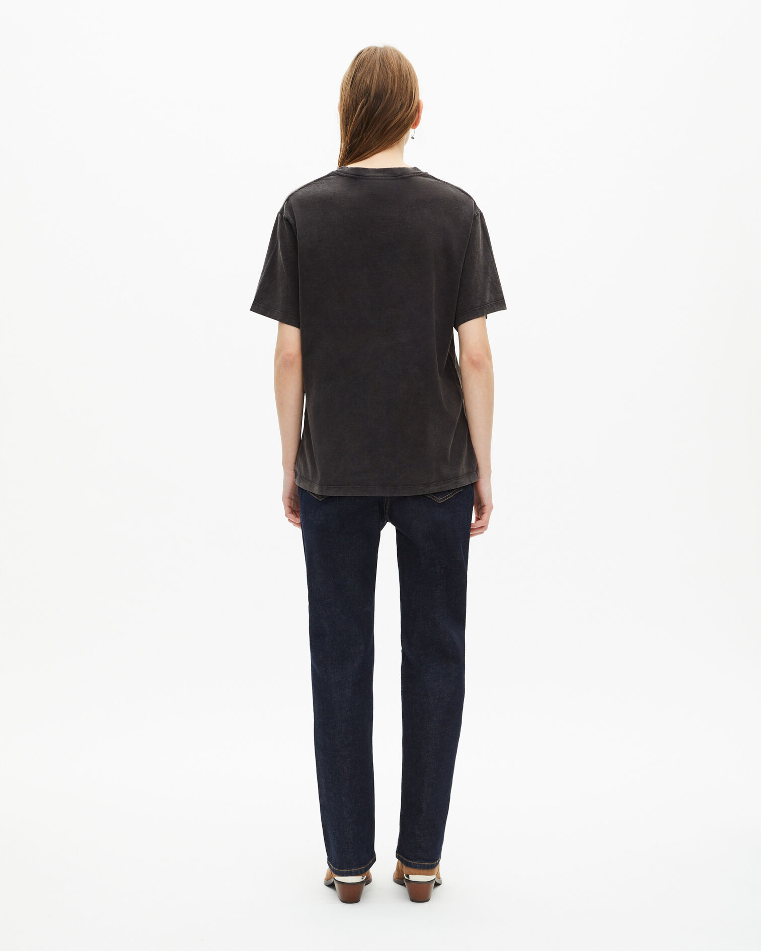 Women's faded black silkscreen T-shirt, BLACK WASHED, hi-res image number null
