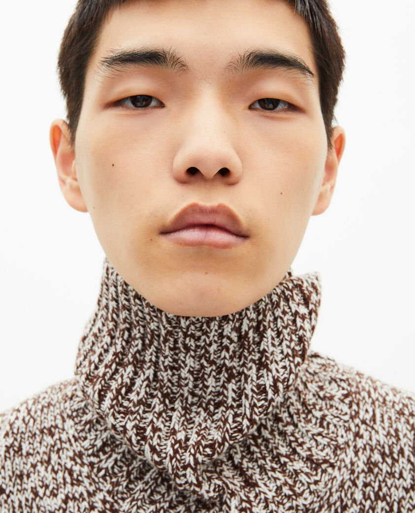 The Kooples HOMBRE BEIGE-BROWN jersey beige y blanco con cuello vuelto