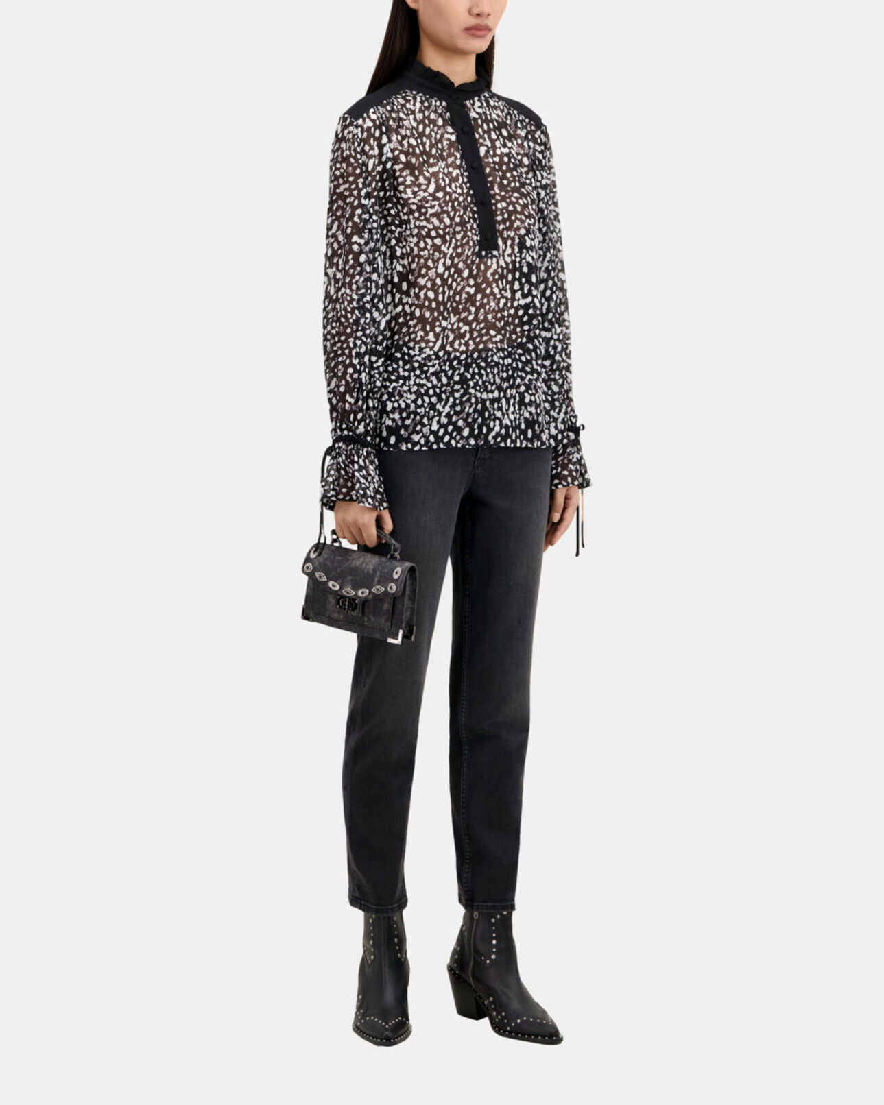 The Kooples WOMEN BLACK WHITE printed top with contrasting details