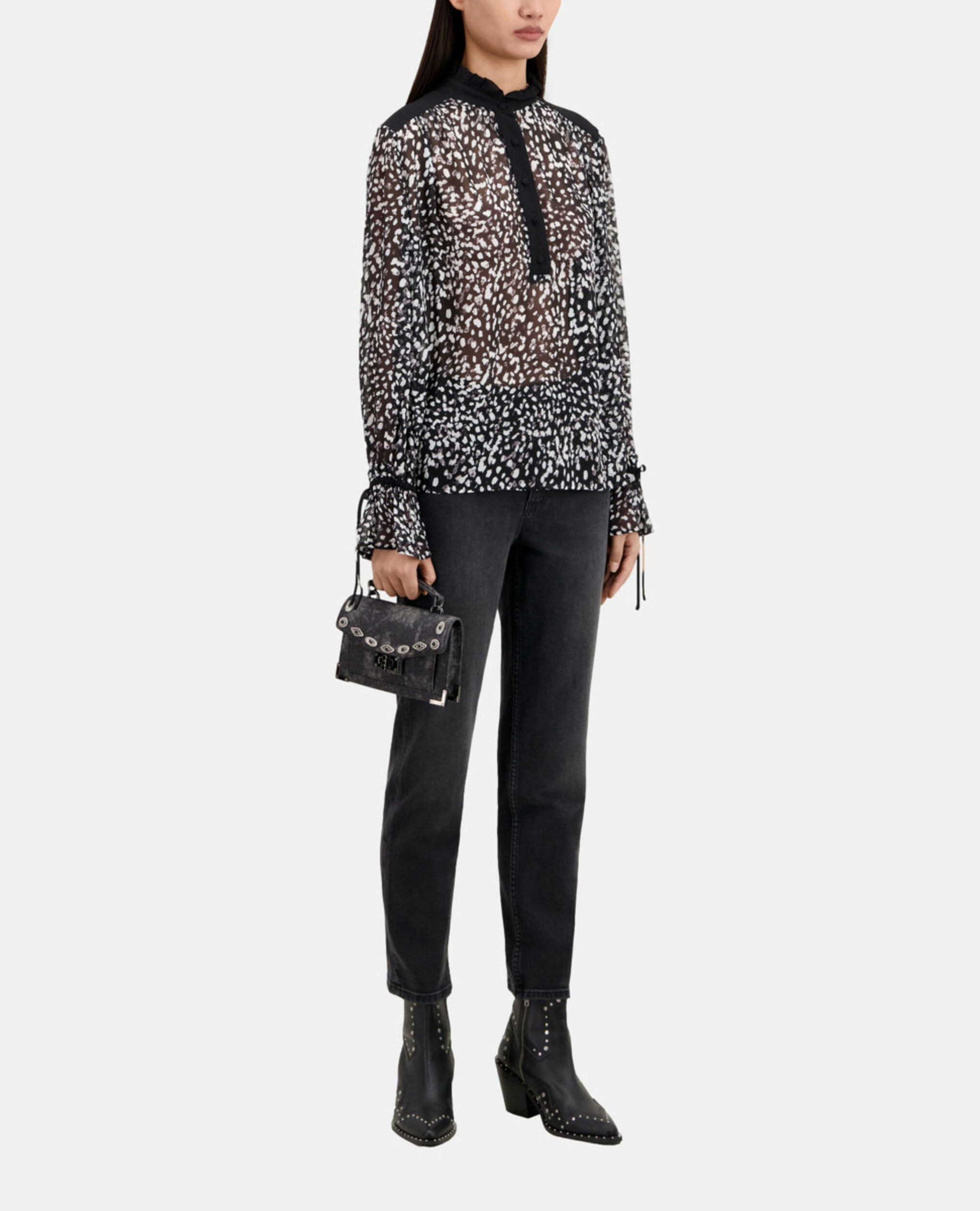 Printed top with contrasting details, BLACK WHITE, hi-res image number null