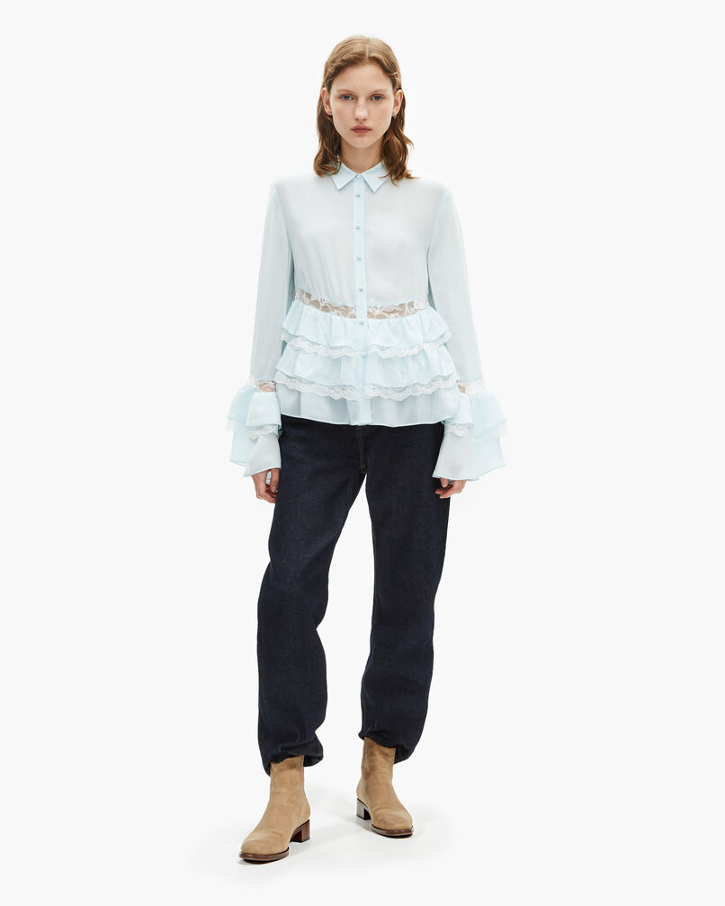 The Kooples FEMME BABY BLUE chemise détails dentelle bleue claire