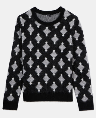 The Kooples H BLACK GREY WHITE black and grey wool and alpaca diamond sweater