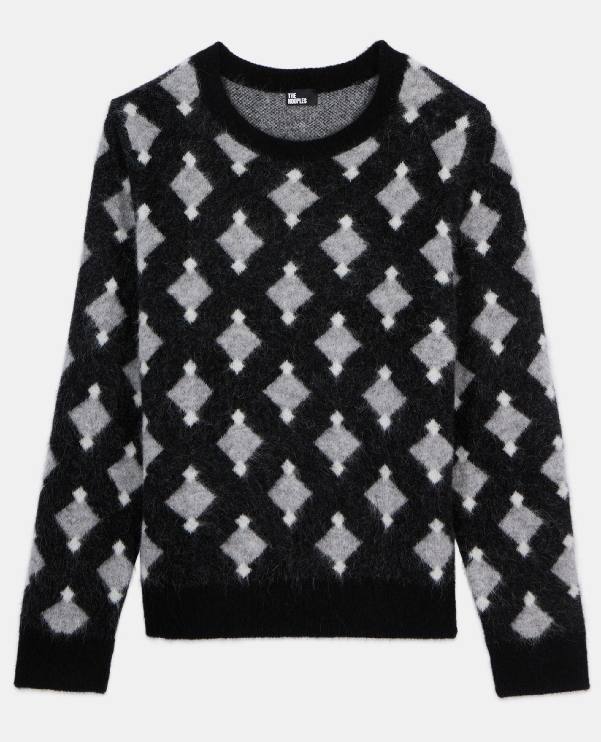 Black and grey wool and alpaca diamond sweater, BLACK GREY WHITE, hi-res image number null