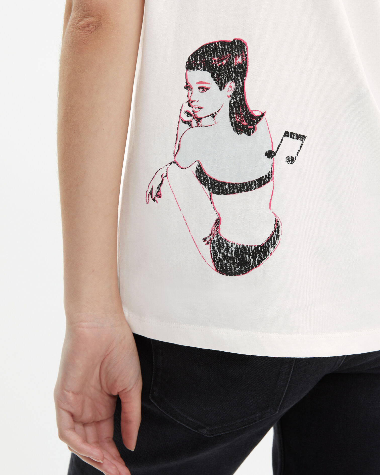T-shirt with white screen print, WHITE, hi-res image number null