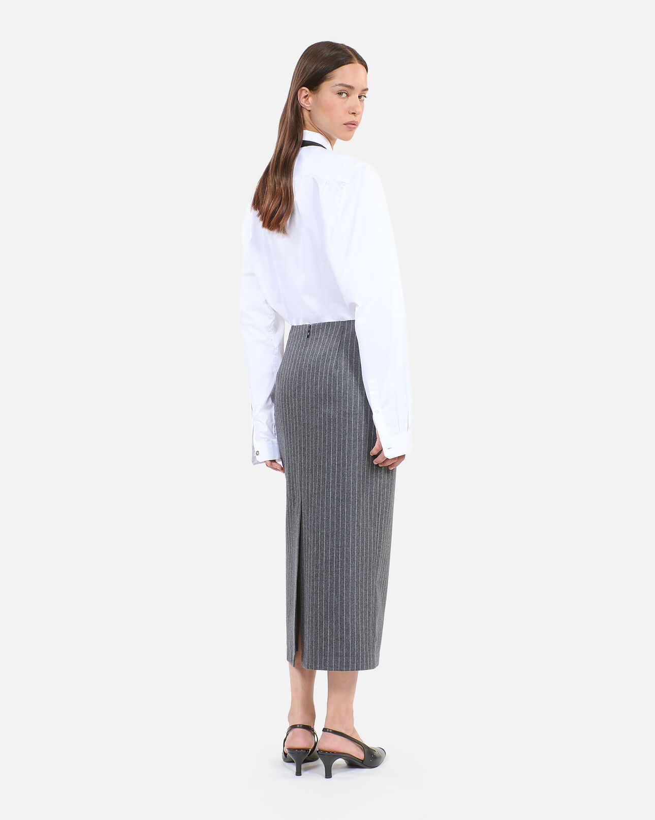 The Kooples WOMEN LIGHT GREY mid-length striped pencil skirt