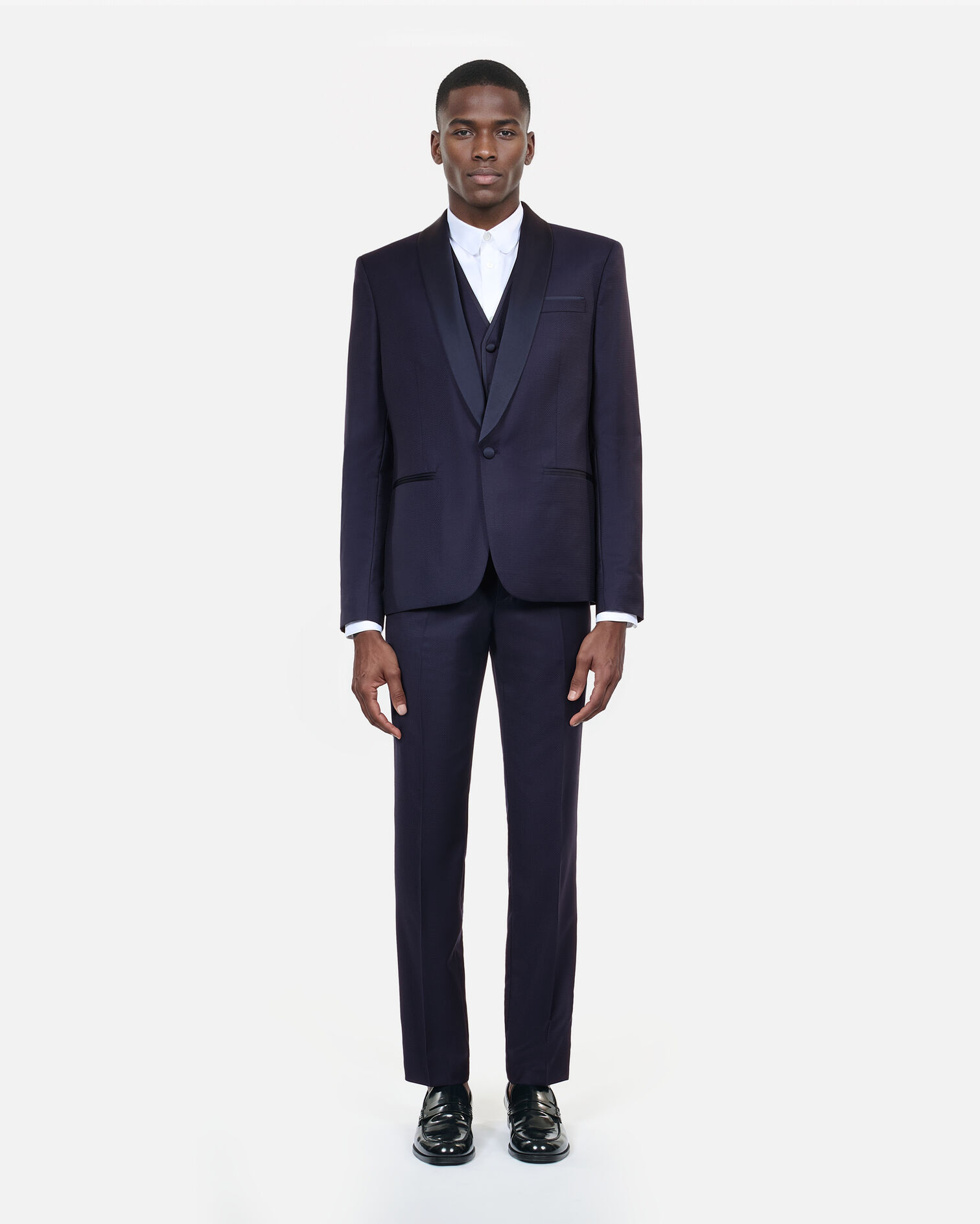 Veste de smoking en laine bleu marine coupe ajustée, NAVY, hi-res image number null