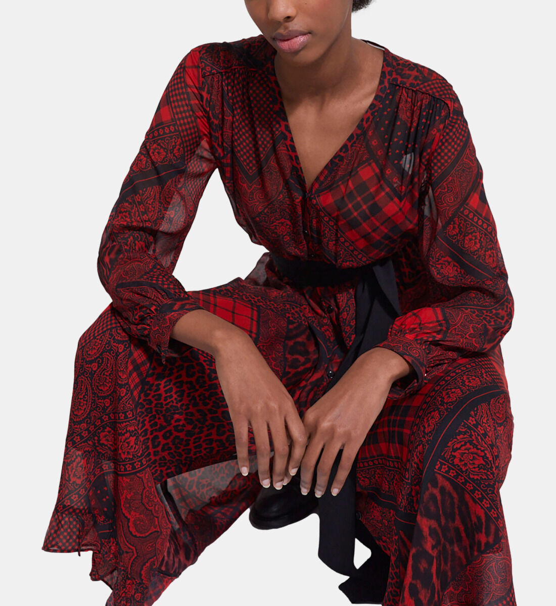 Robe longue imprimee rouge The Kooples Suisse