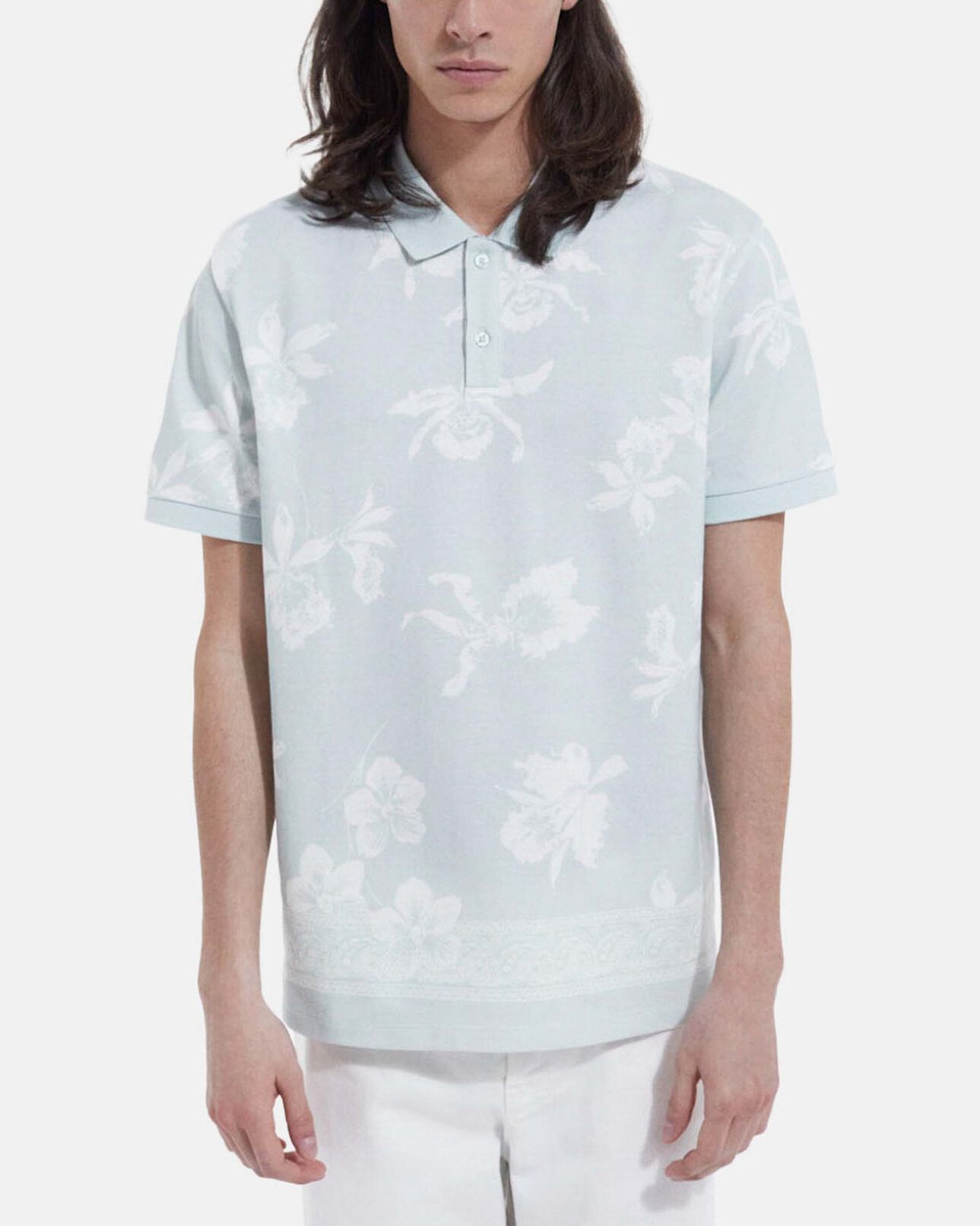 The Kooples HOMME GRIS BLEU polo vert et blanc imprimé fleuri casual