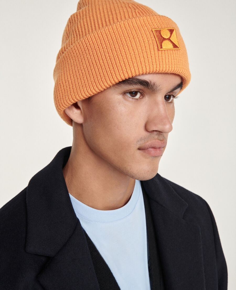 bonnet orange laine xl patch brodé k