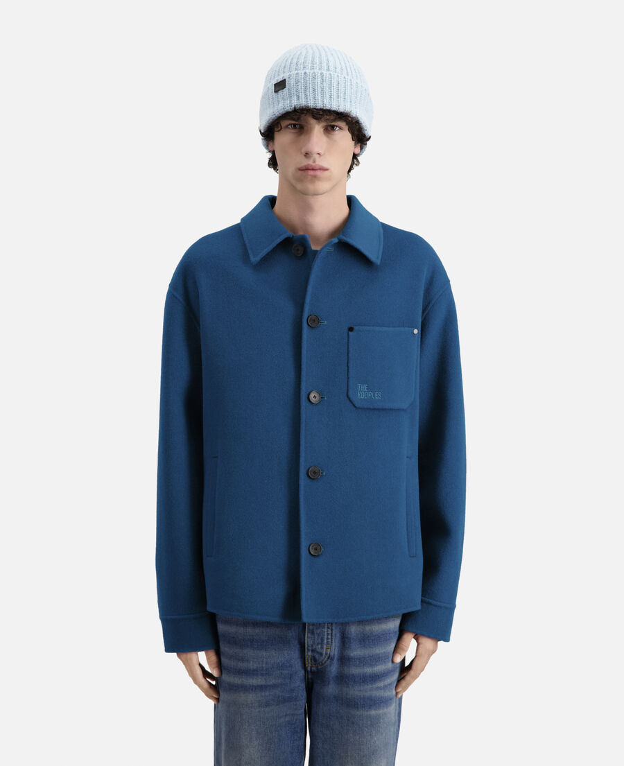 chaqueta tipo sobrecamisa azul lana