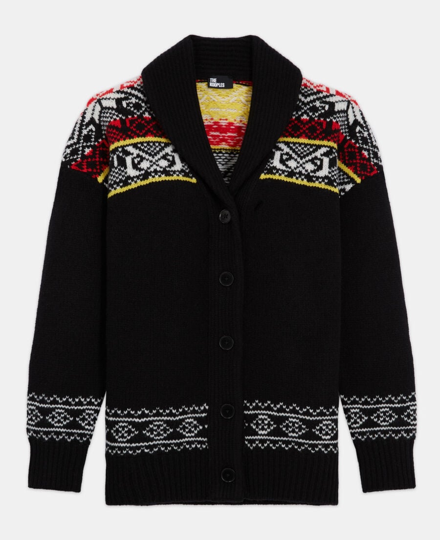 The Kooples WOMEN BLACK / RED / YELLOW patterned wool cardigan