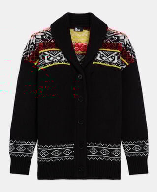 The Kooples WOMEN BLACK / RED / YELLOW patterned wool cardigan