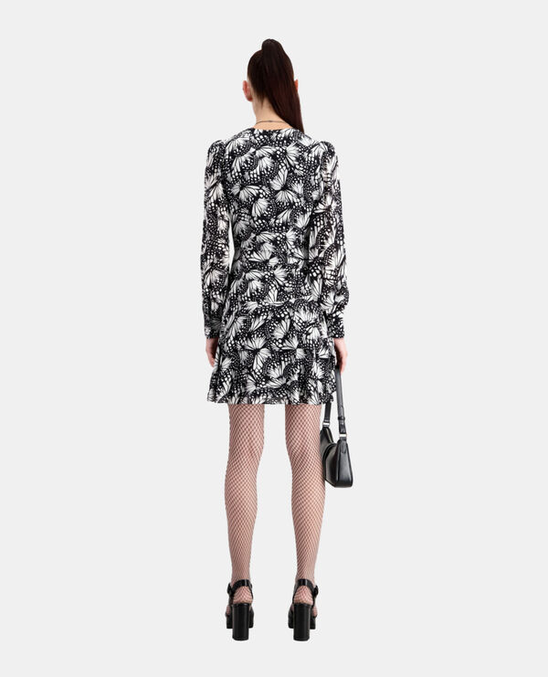 The Kooples DAMEN BLACK WHITE kurzes wickelkleid mit print