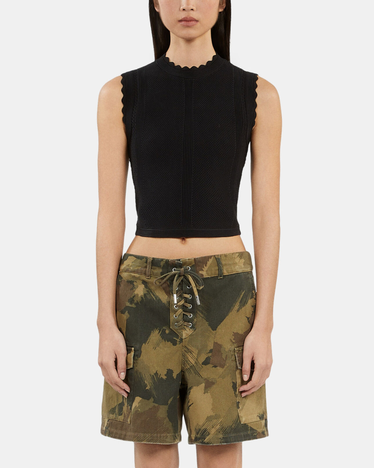 The Kooples WOMEN BLACK black openwork knit top