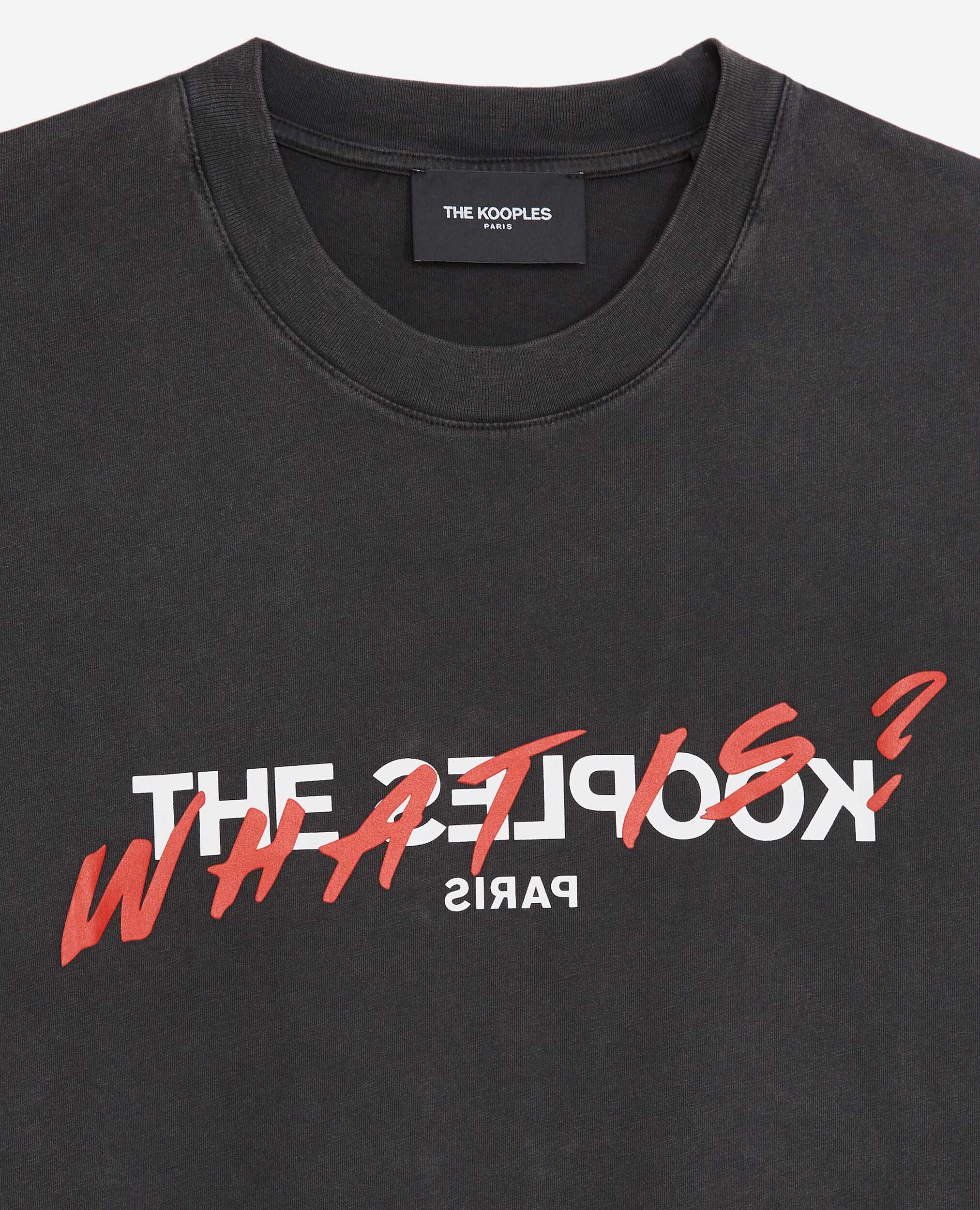 T-shirt noir coton imprimé What is, BLACK WASHED, hi-res image number null