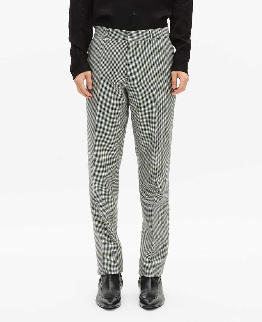 The Kooples HOMME BLACK GREY pantalon de costume ajusté en pied de poule noir et blanc