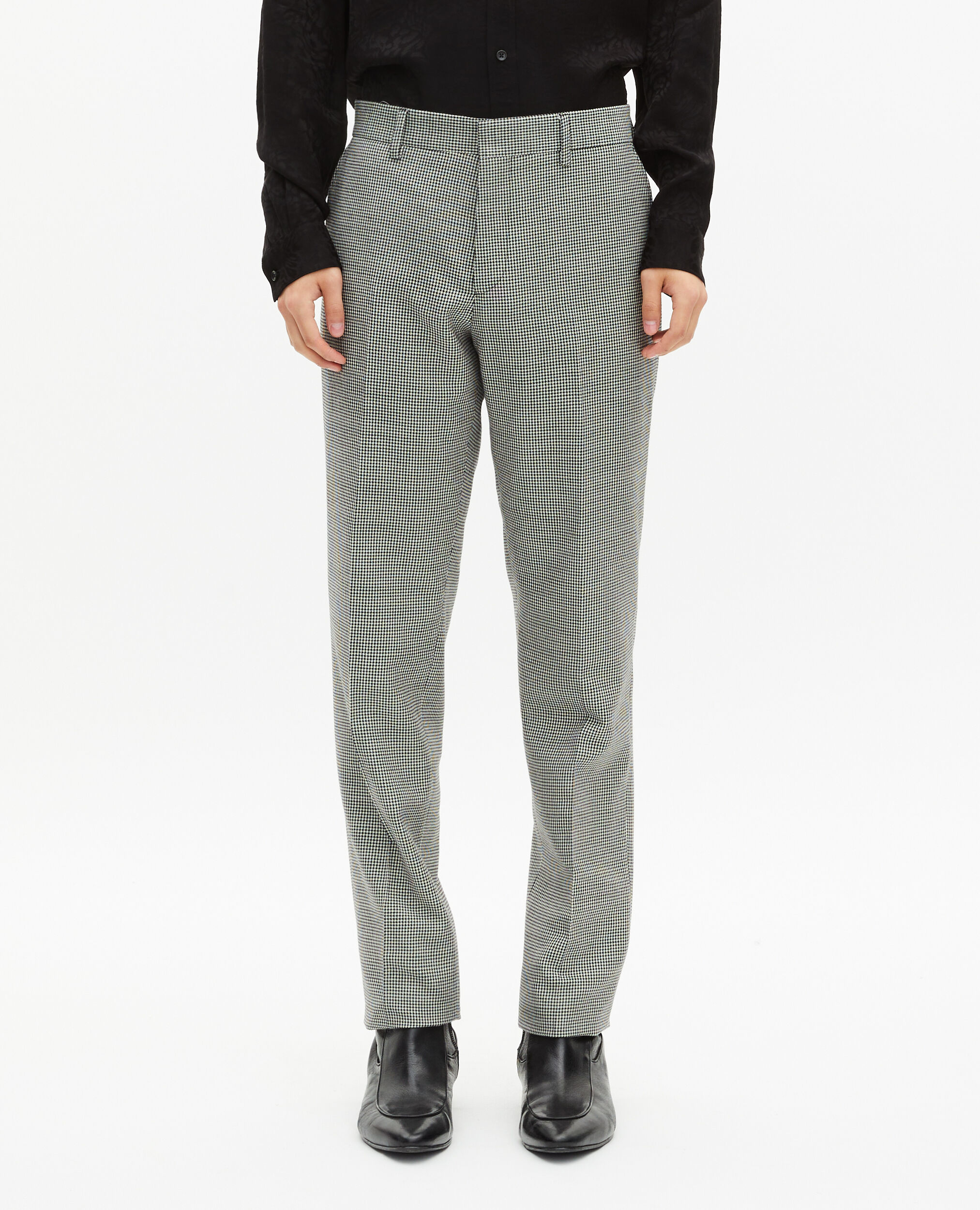 Pantalon de costume ajusté en pied de poule noir et blanc, BLACK GREY, hi-res image number null