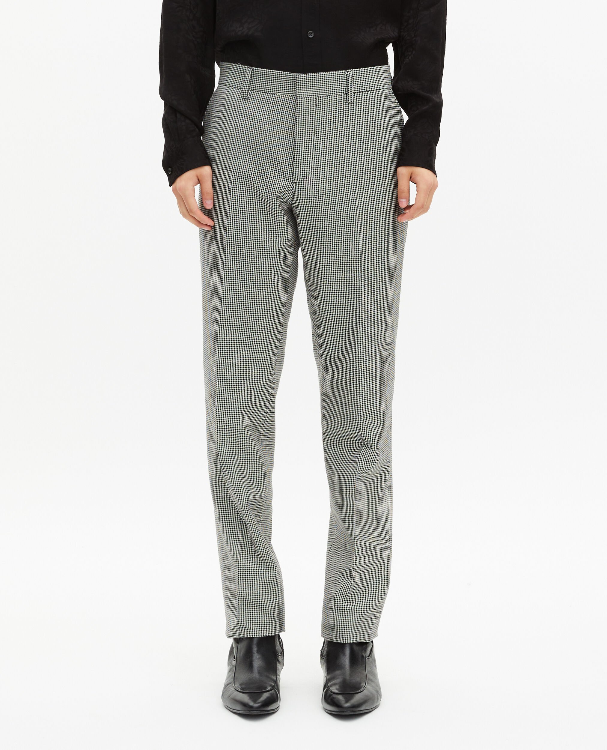Pantalon de costume ajusté en pied de poule noir et blanc, BLACK GREY, hi-res image number null
