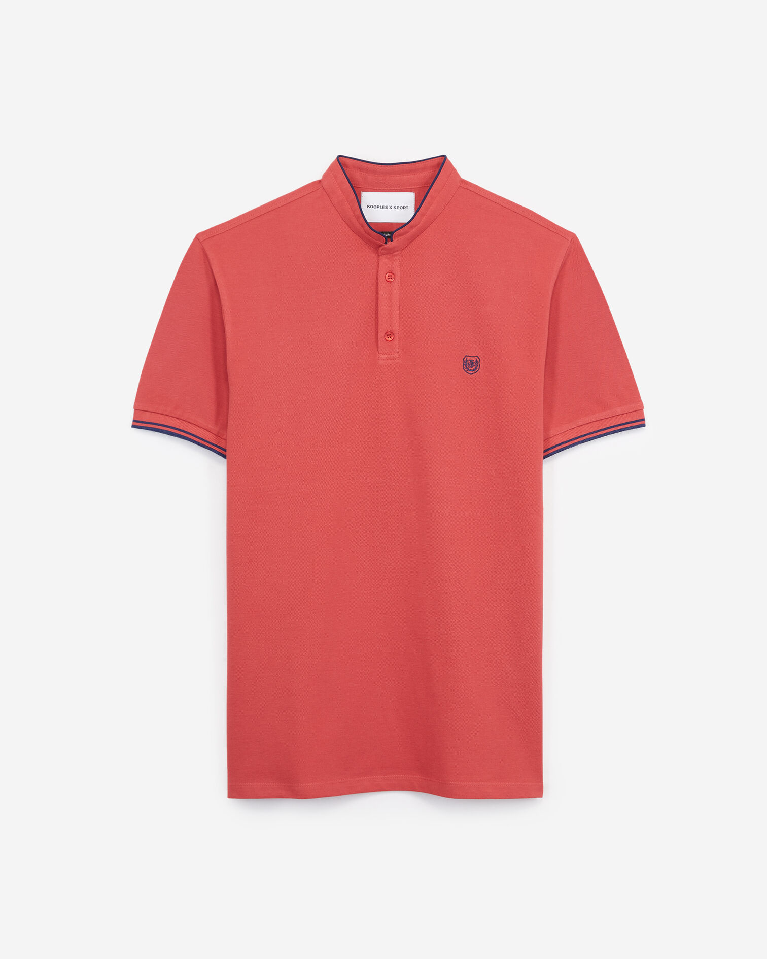 Red cotton polo shirt with navy blue details, MINERAL RED / OFFICER NVY, hi-res image number null