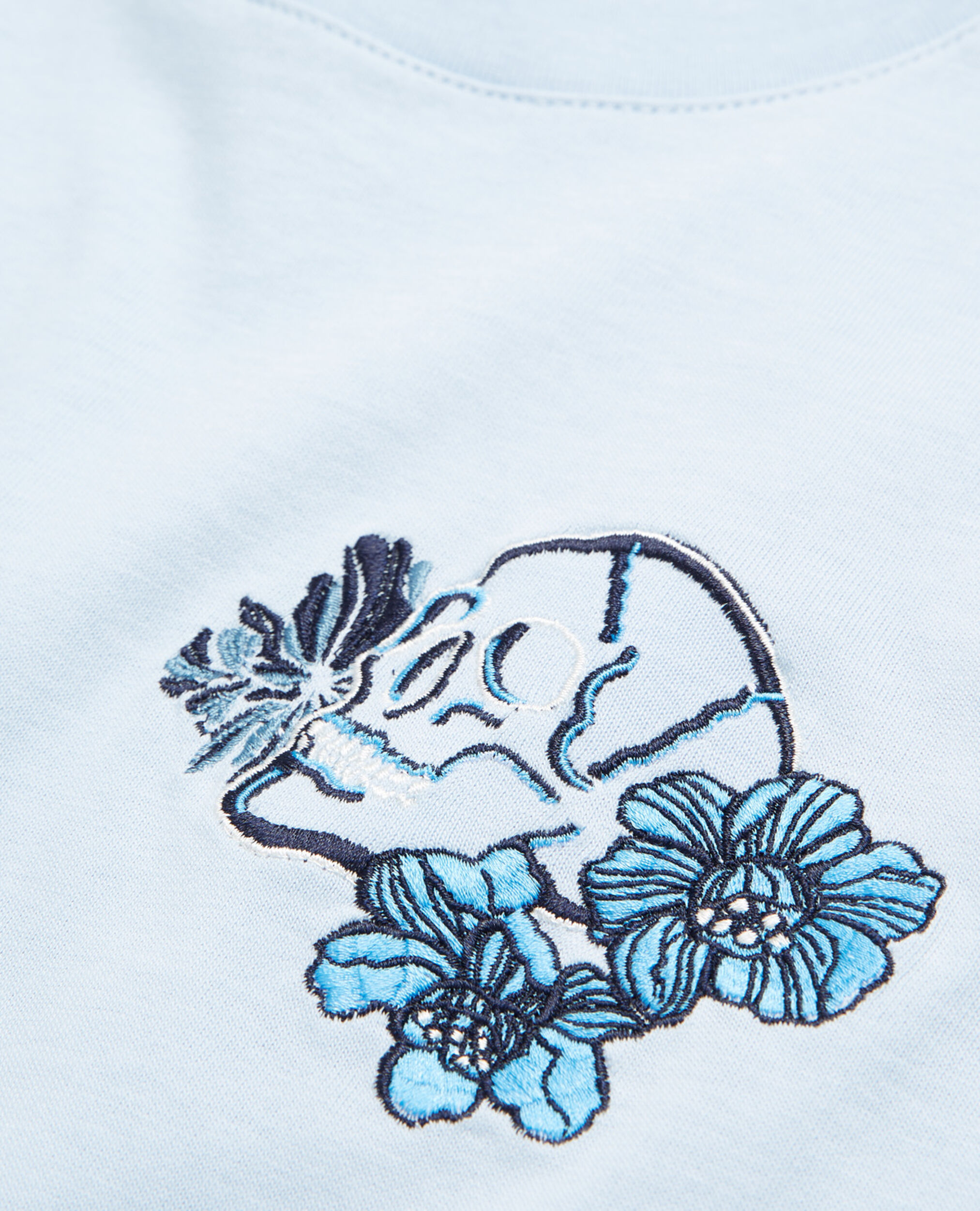 Blue cotton embroidered T-shirt w/ crew neck, BLUE, hi-res image number null