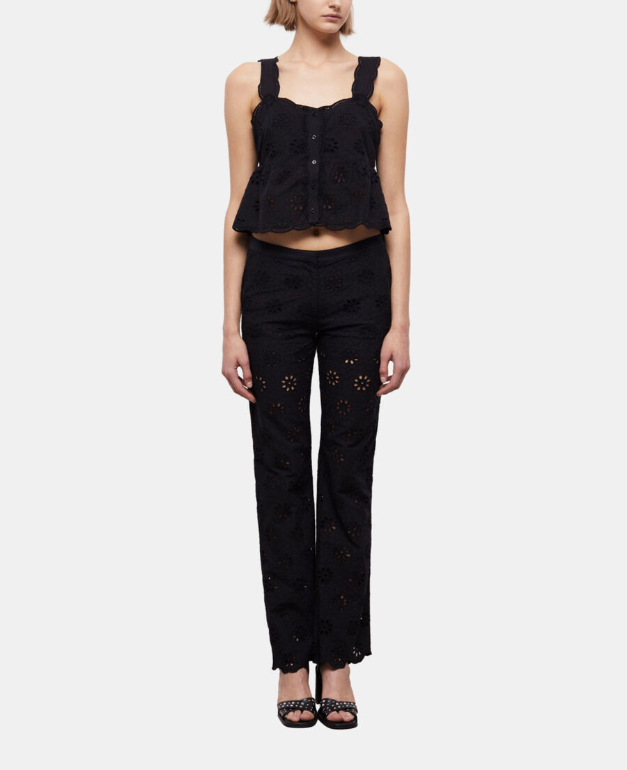 The Kooples F BLACK black pants with broderie anglaise