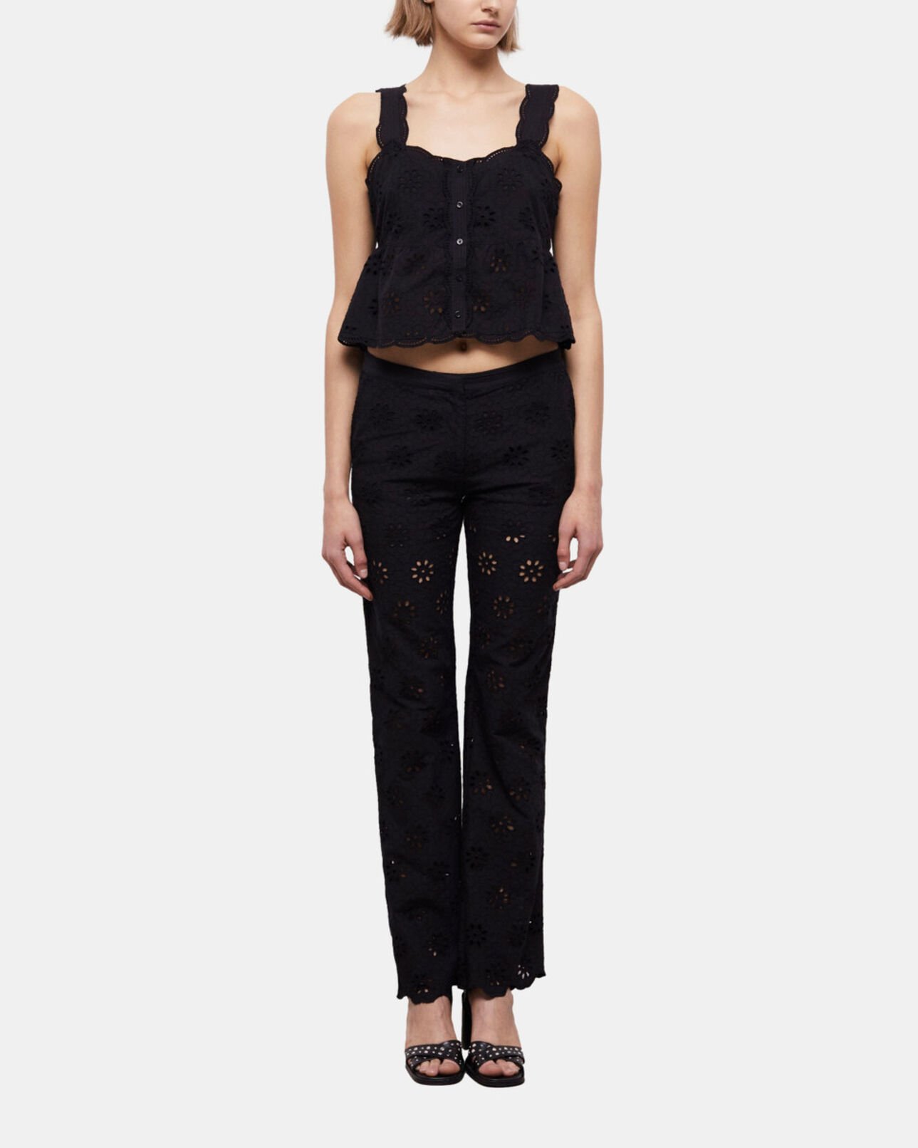 The Kooples FEMME BLACK pantalon noir en broderie anglaise