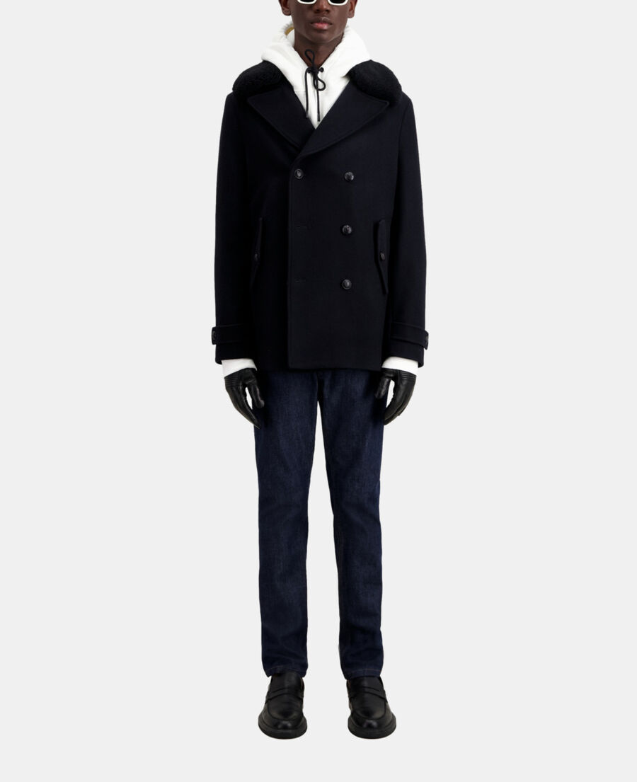 Caban bleu marine en laine m?�lang?�e | The Kooples - France