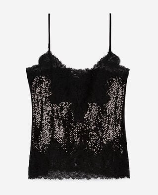 The Kooples DAMEN BLACK schwarzes camisole mit pailletten und spitze