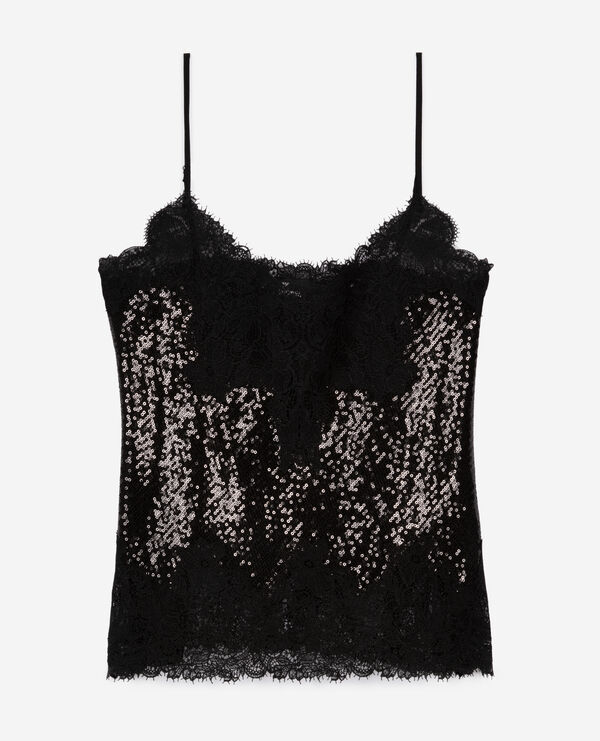 The Kooples WOMEN BLACK black sequin and lace camisole