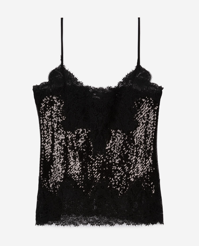 The Kooples WOMEN BLACK black sequin and lace camisole