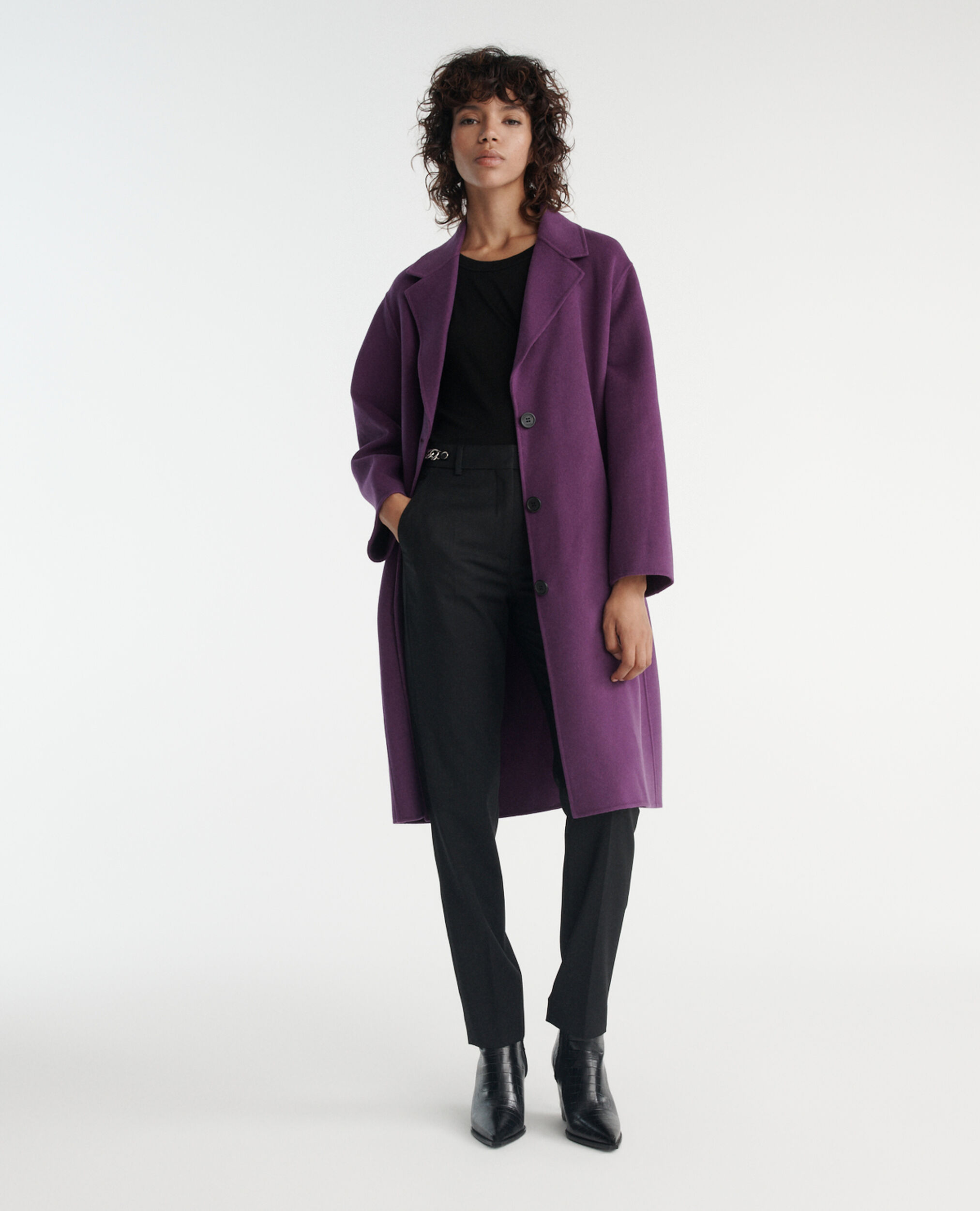 Oversized double-faced purple wool coat, MAUVE, hi-res image number null