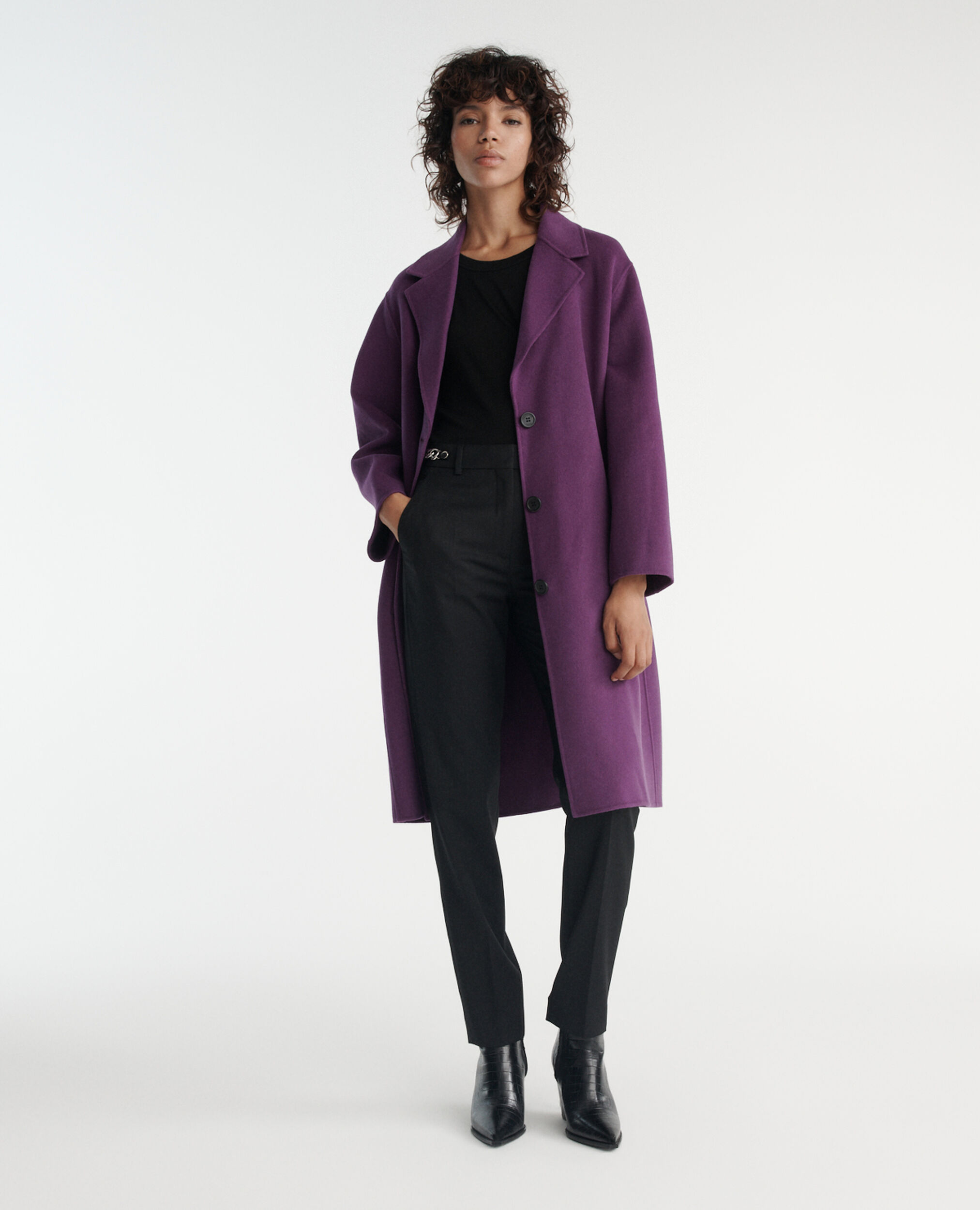 Manteau laine violet double face ample, MAUVE, hi-res image number null