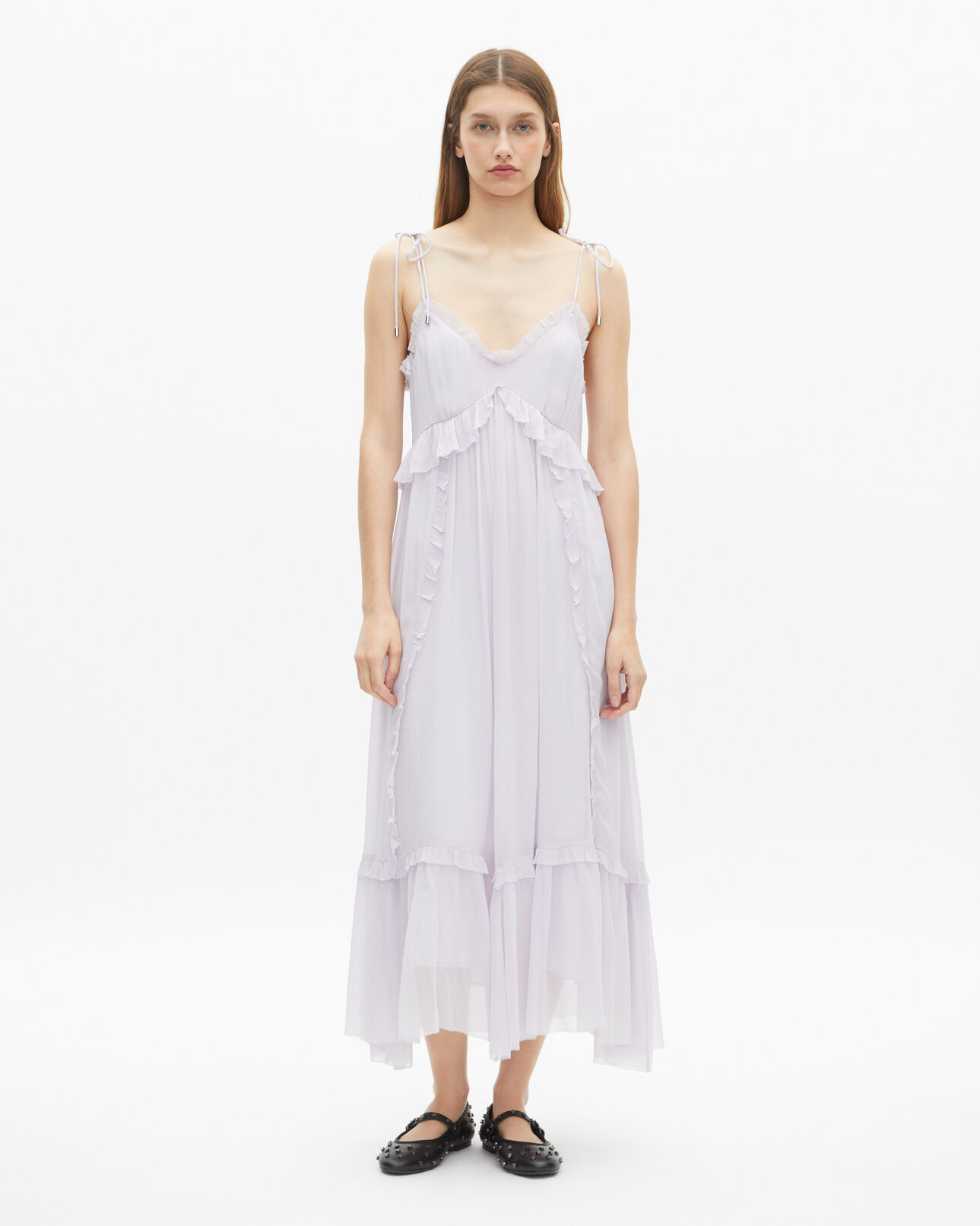 The Kooples FEMME LIGHT PURPLE robe longue avec volants lilas