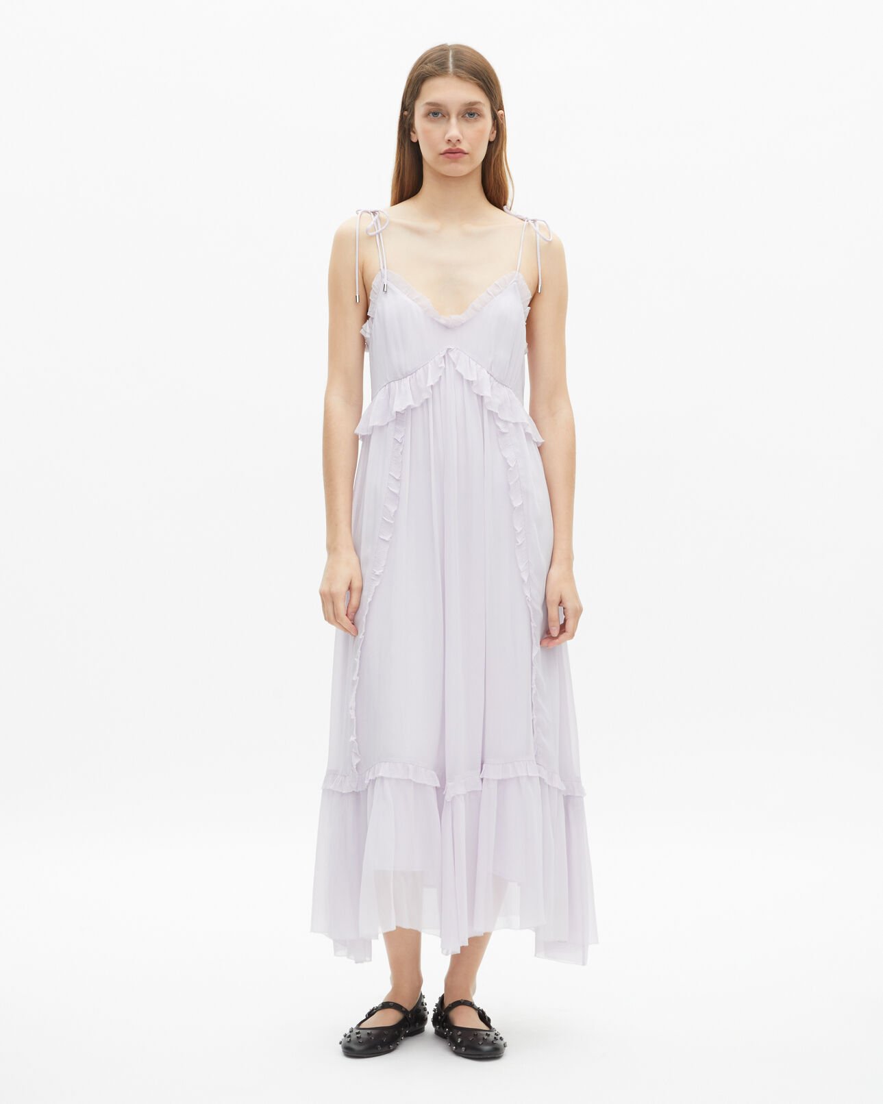 The Kooples FEMME LIGHT PURPLE robe longue avec volants lilas