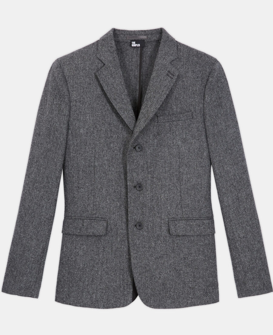 gray patterned wool jacket