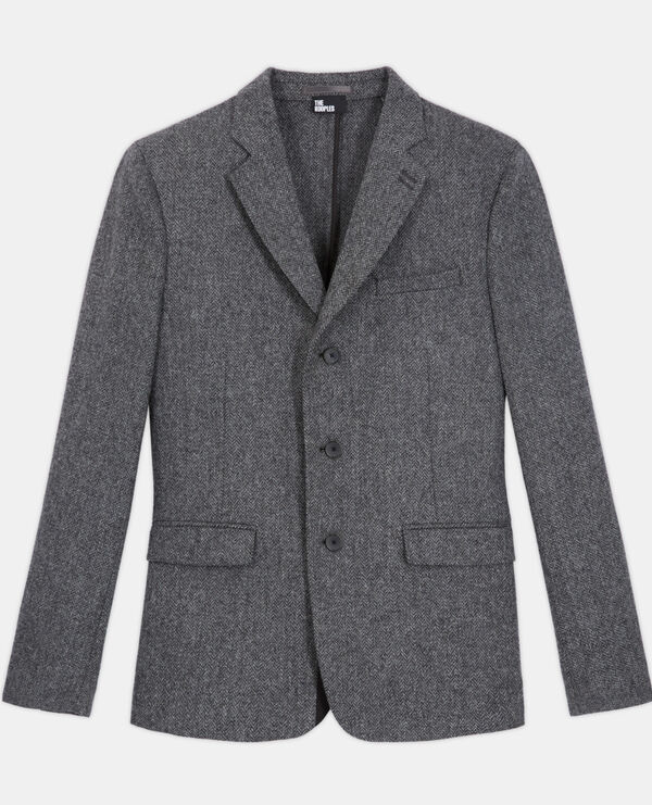 gray patterned wool jacket