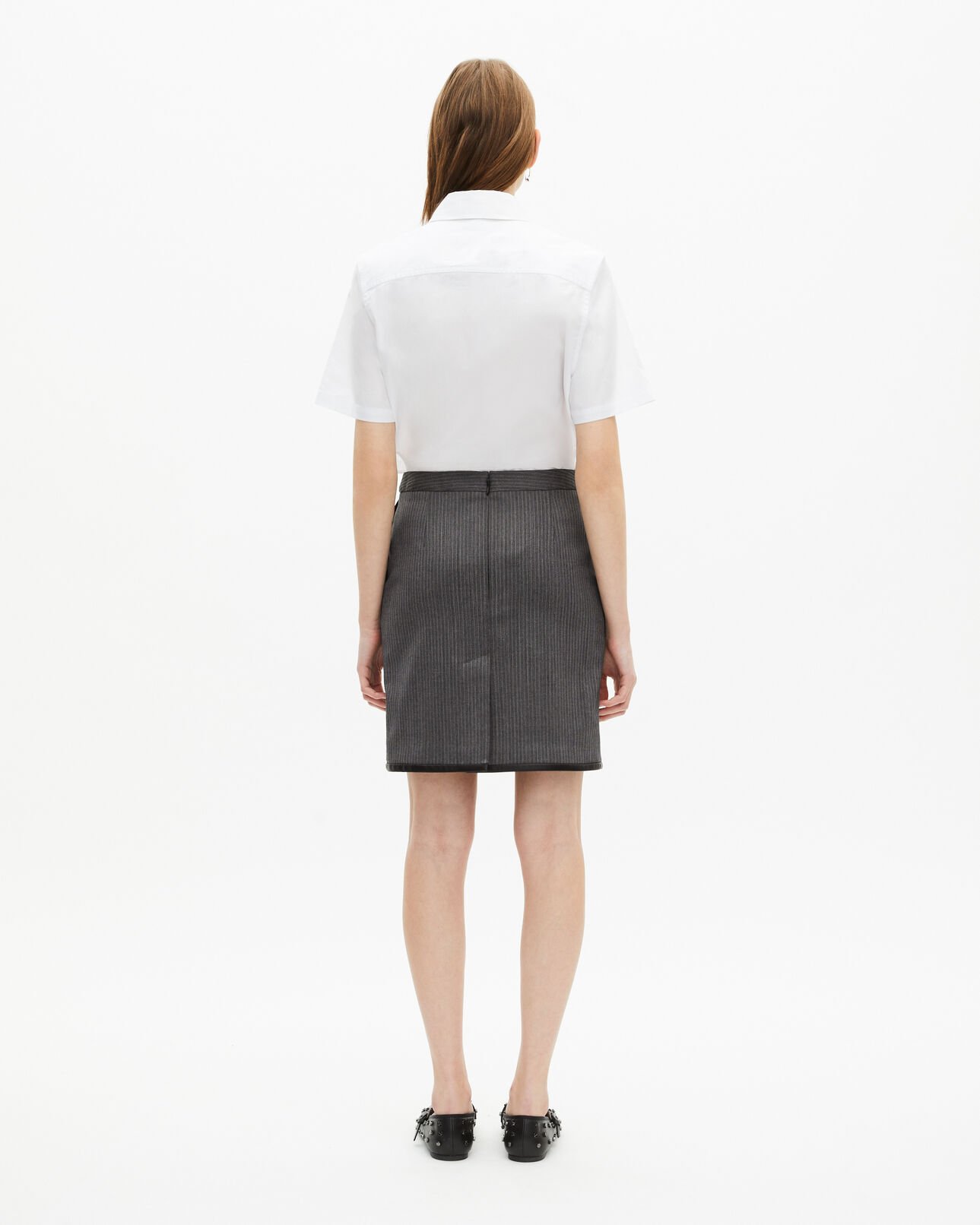 The Kooples WOMEN DARK GREY short gray striped skirt