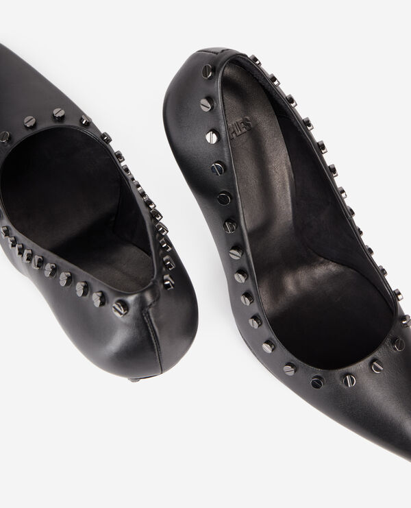 The Kooples WOMEN BLACK black leather studded heeled pumps