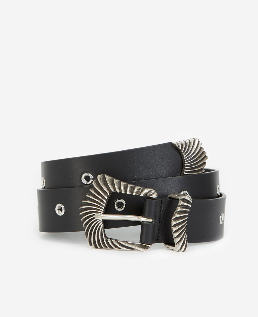 Leather belt with silver buckle The Kooples UK