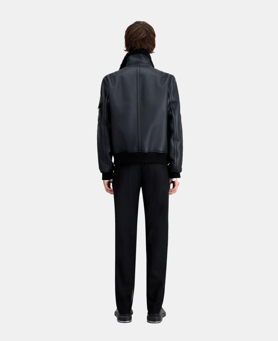The Kooples HOMME BLACK blouson noir imitation peau lainée