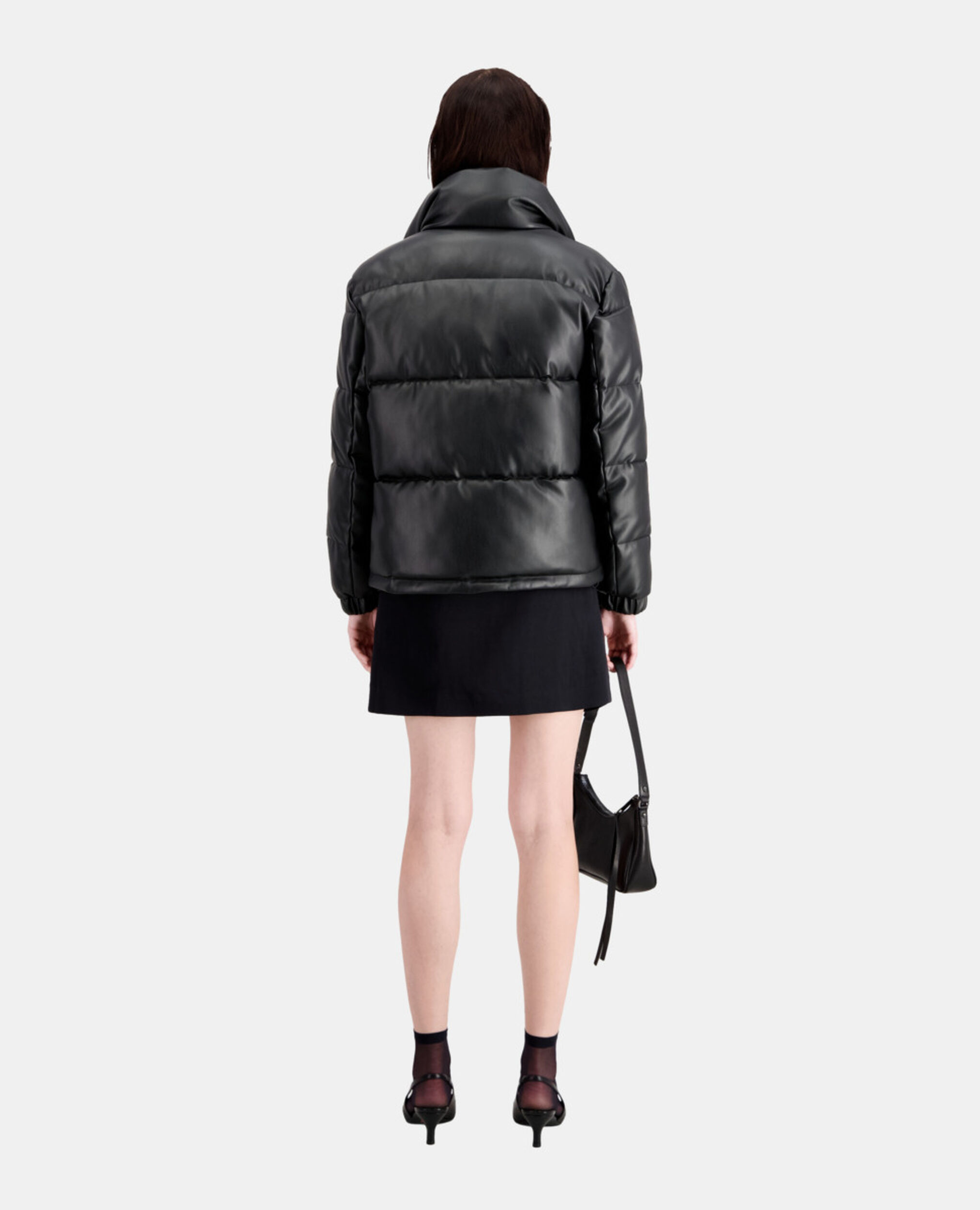 Black faux leather puffer jacket, BLACK, hi-res image number null