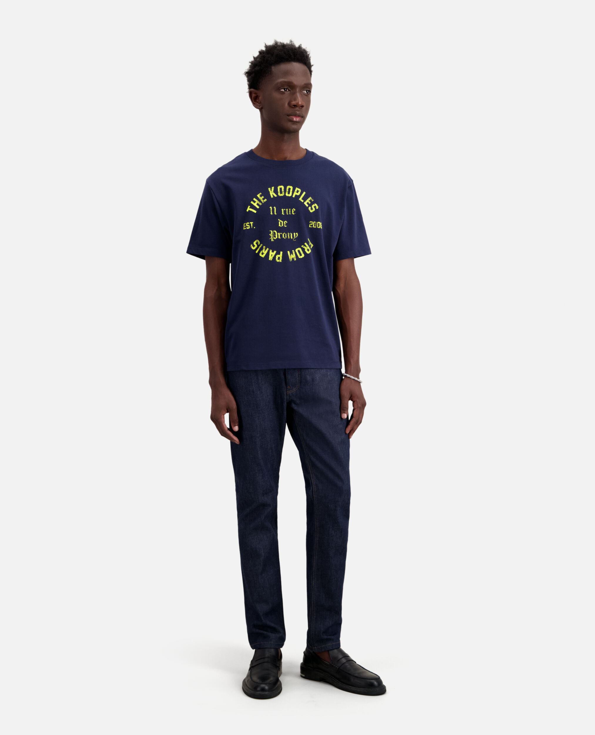 Marineblaues T-Shirt Herren mit Siebdruck, NAVY, hi-res image number null
