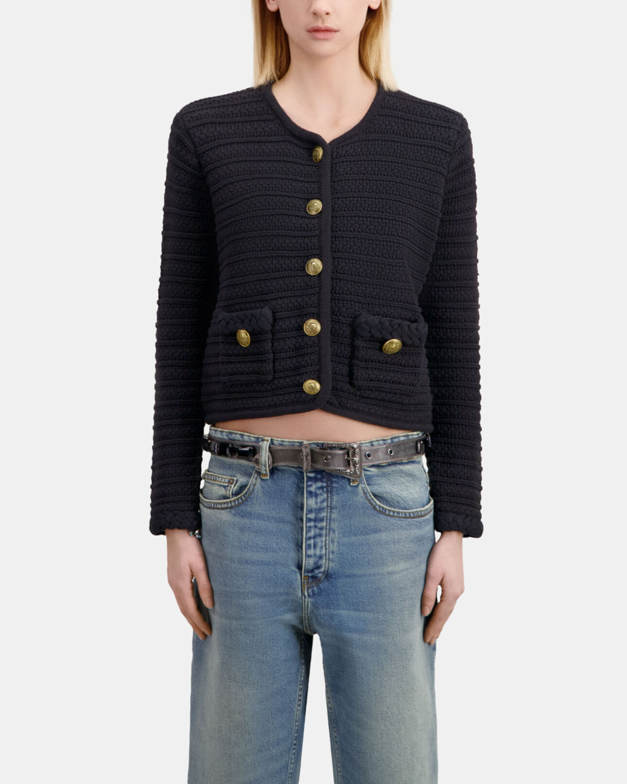 The Kooples FEMME BLACK cardigan en maille torsadée noir